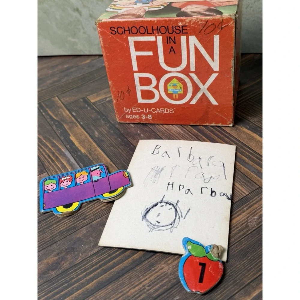 Vintage 1969 Ed-U-Cards Fun Box Plus and Minus Schoolbus Game